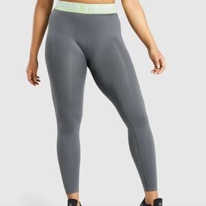 Gymshark Fit Seamless Grey Leggings with Lime Waistband Medium